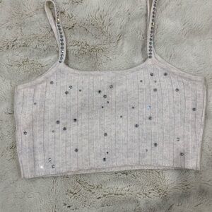 LoveShackFancy Gray Sequin Ribbed Camisole